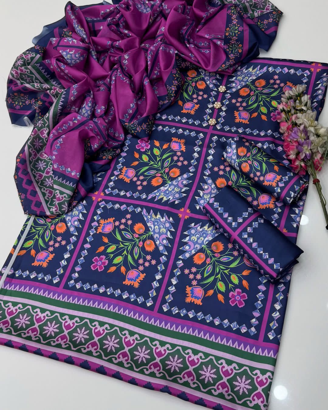 WINTER SILK DIGITAL PRINTED 3-PIECE - SD#39